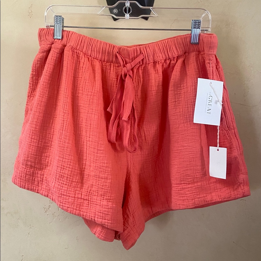 NWT Sz L (3) THE GREAT. “The Gauze Bonfire Short” Coral Colored Soft Shorts